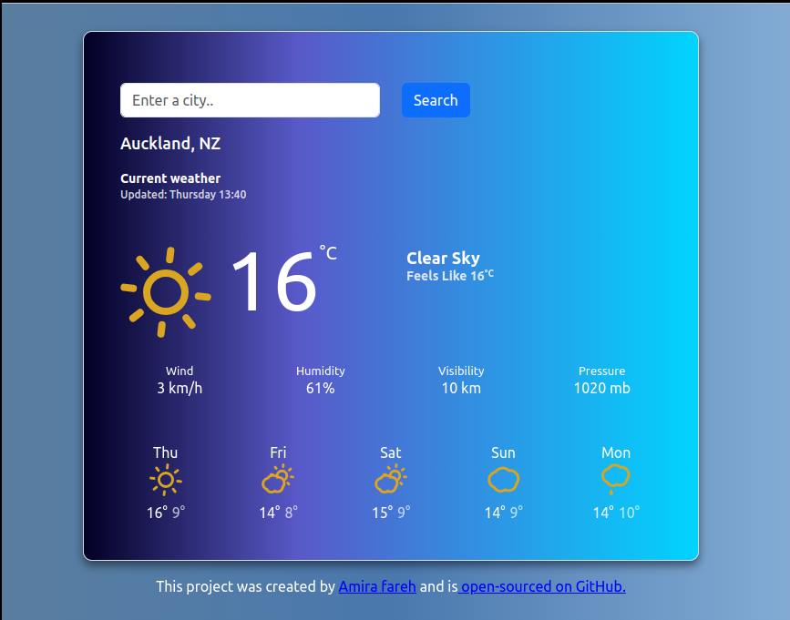 React Weather App preview